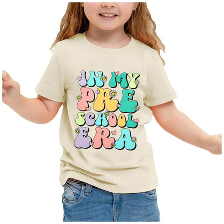 

Girl Fashion Cotton Shirts Summer Tops Girls Cute Graphic Print Round Neck Short Sleeve Tee Summer Casual T Shirt Red Z16-Beige 6-7 Years