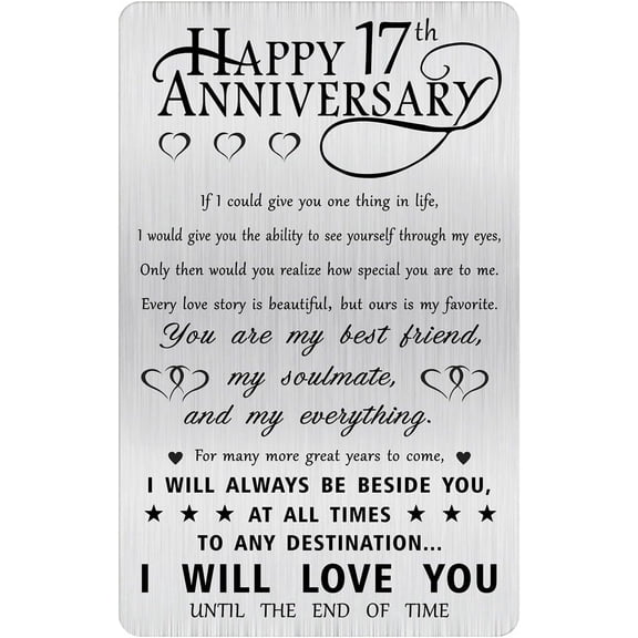 17th Anniversary Unique Gifts for Him Husband Men, Happy 17 Year Wedding Anniversary Engraved Wallet Card Gift for Her Wife Women