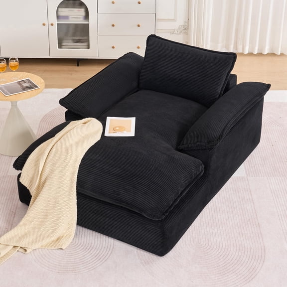 QuzyAor 67" Chaise Lounge Chair Indoor,Oversized Corduroy Upholstered Boneless Sofa Bed, Deep Seat Sleeper Couch Reading Chairs,Cloud Sofas Couches for Living Bedroom Room,No Assembly Required,Black