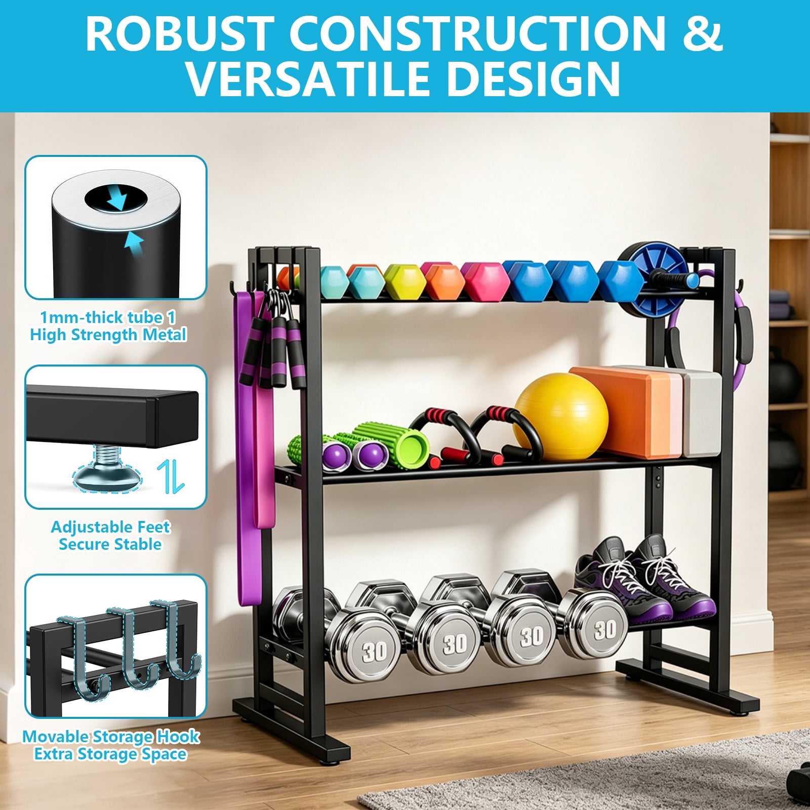 Gijjgole 3 Tier Adjustable Dumbbell Rack-Heavy-Duty 450LB Capacity Weight Storage Stand for Dumbbells, Space-Saving Weight Rack for Home Gym Organizer (Rack Only)