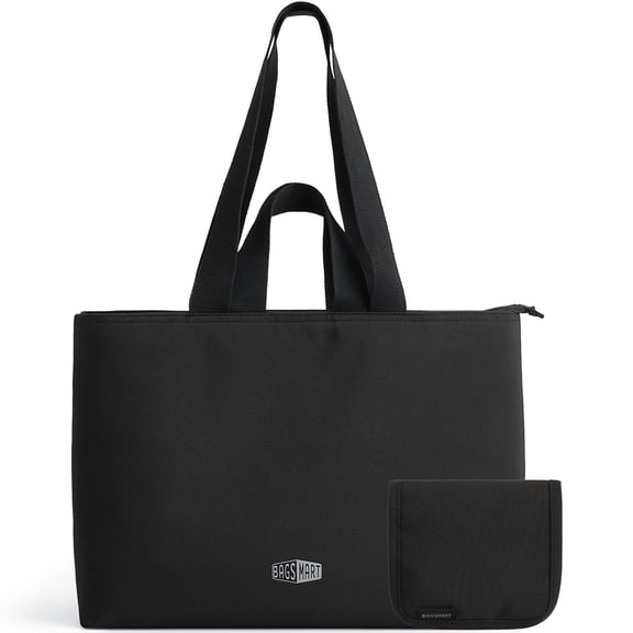 BAGSMART Halo Tote Bag for 15.6" Laptop, Lightweight 25L Tote Bag Casual Handbags for Travel, Work, Beach, Gym, Shop, Black