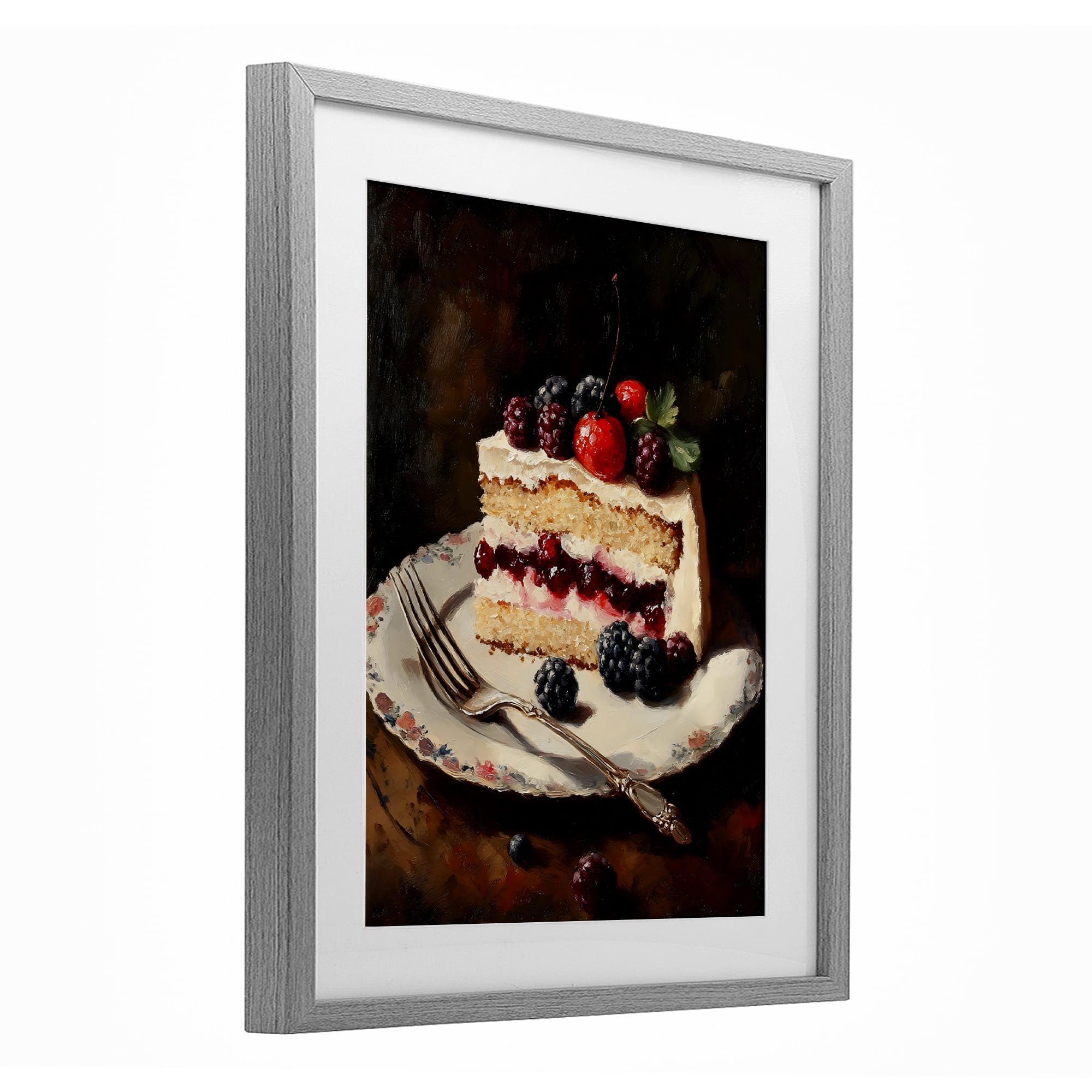 Stupell Industries Berry Topped Cake Slice Gray Framed Print Under Glass, design by Franklyn Gregory