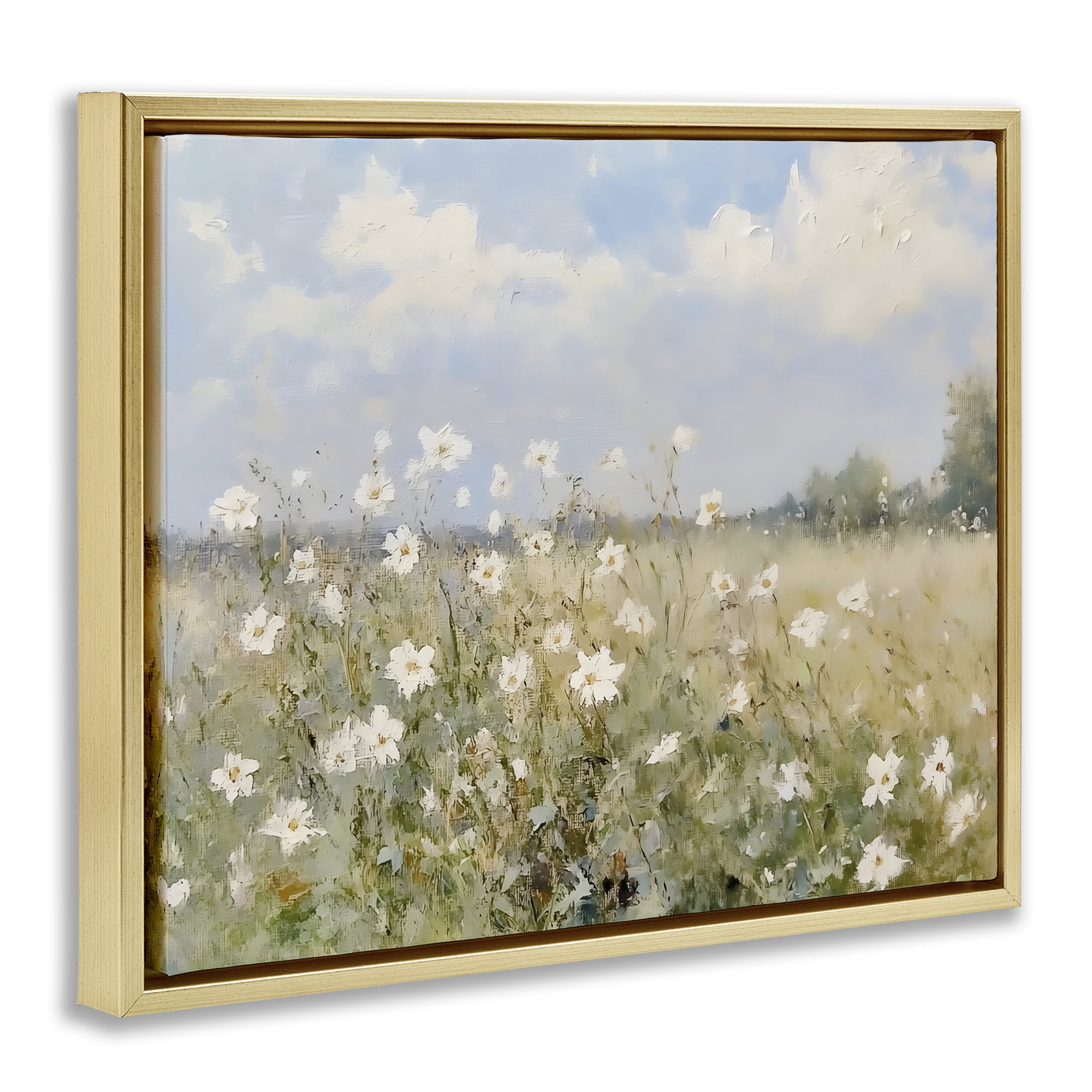 Stupell Industries Neutral Wildflower Field in Bloom Gold Framed Floater Canvas Wall Art, design by LSR Design Studio