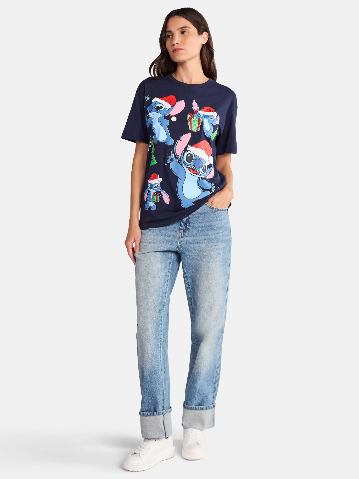 Disney Stitch Women's Christmas Graphic Tee, Sizes XXS-XXL