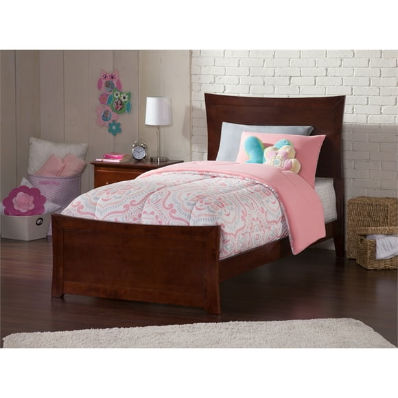 AFI Metro Twin Solid Wood Bed with Footboard with USB Charging Station in Walnut