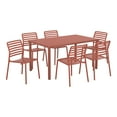 thumbnail image 5 of WestinTrends Playa 7-Piece Metal Rectangular Patio Dining Table Set With Stackable Plastic Dining Chairs For 6, Red, 5 of 15