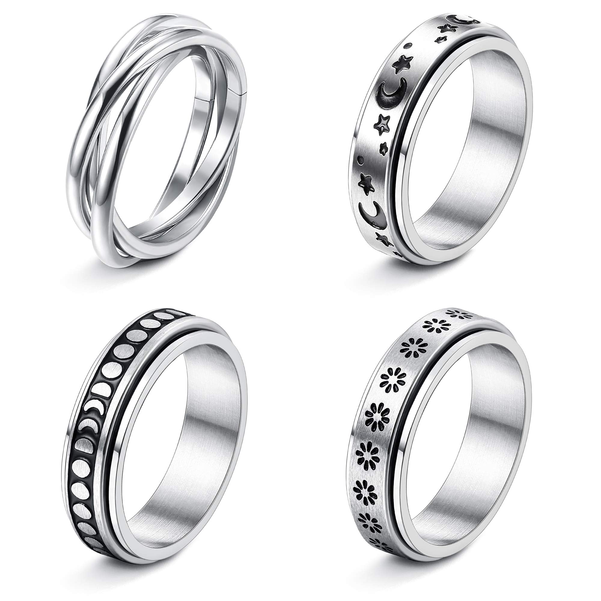 Spinner Ring Solid 925 Sterling Silver 5 Band Meditation Fidget Men's Wide Ring 