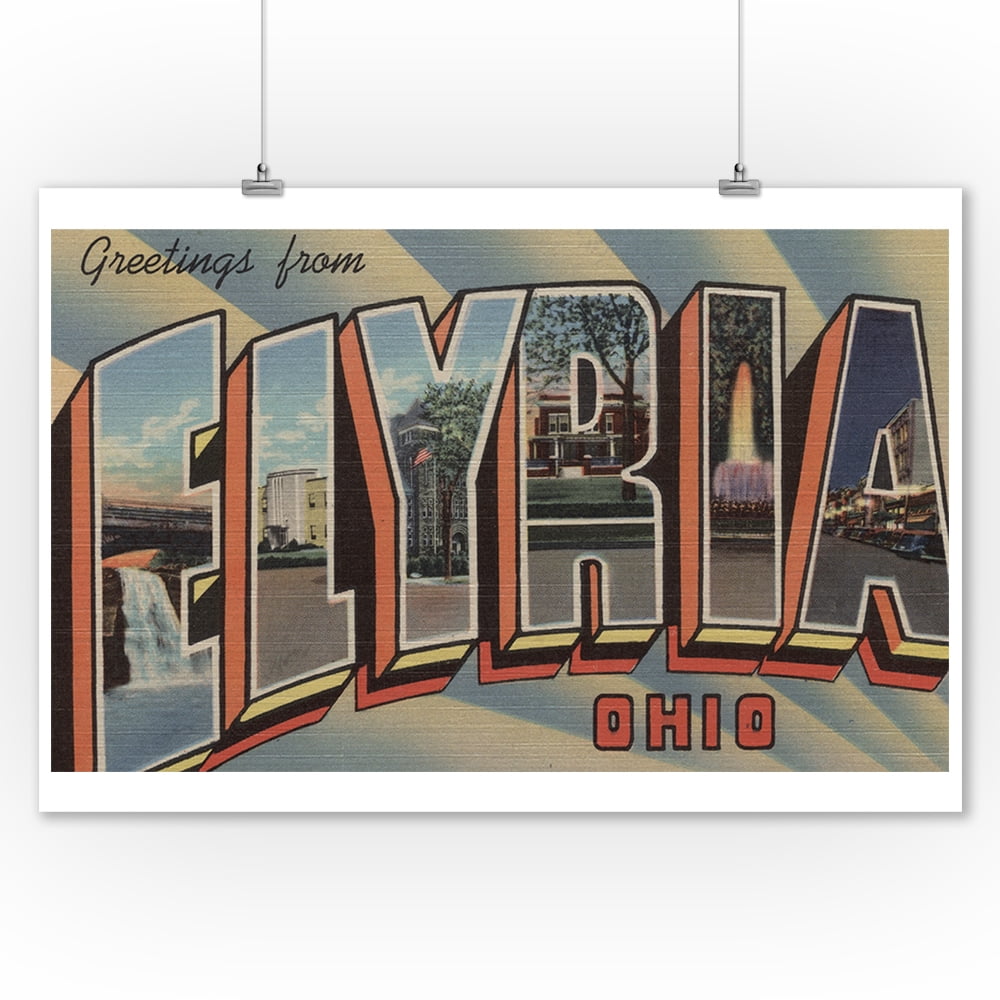 Elyria, Ohio Large Letter Scenes (9x12 Art Print, Wall Decor Travel