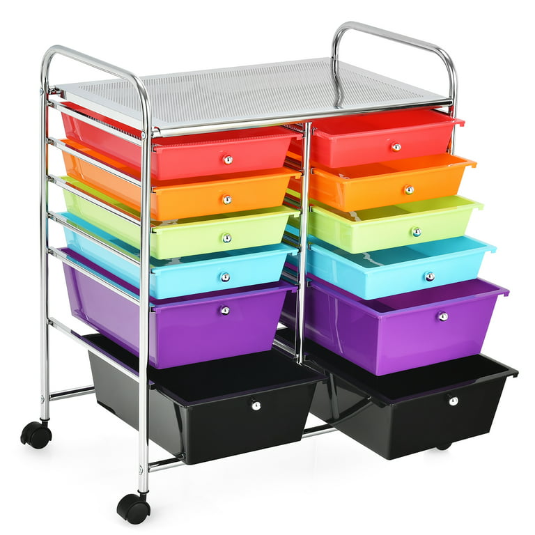 12 Drawers Rolling Cart Storage Scrapbook Paper Organizer Bins - Costway