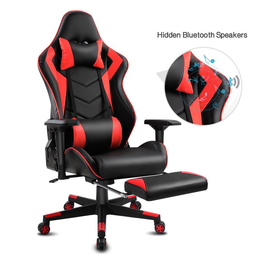 Racing Gaming Chair with Bluetooth Speakers and Footrest, Swivel