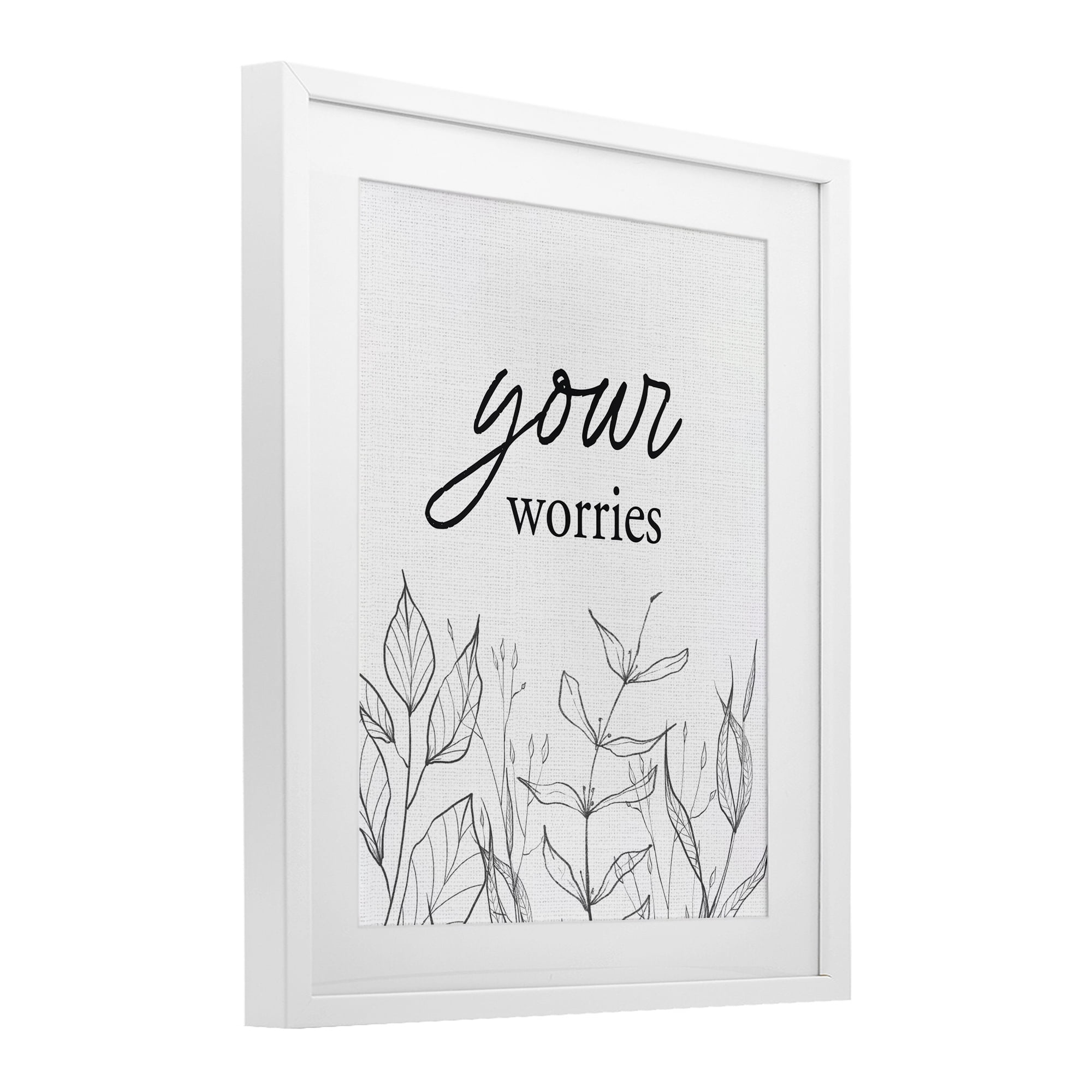 Your Worries Minimalist Leaves White Framed Print Under Glass, design by Lettered and Lined