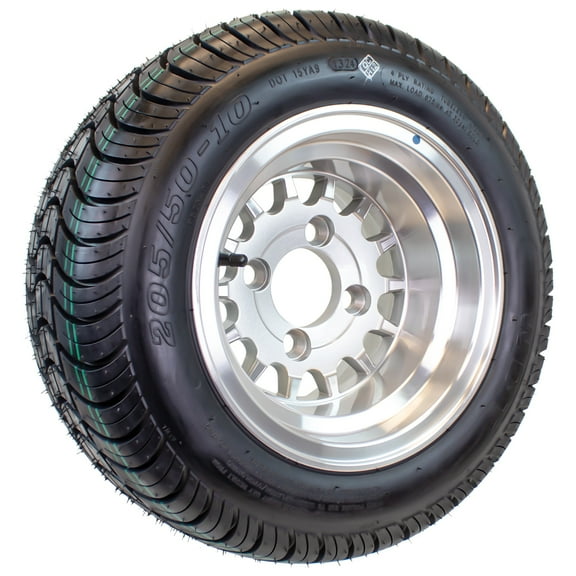 eCustomrim 205/50-10 Trailer Golf Cart ATV Offroad Tire On 10X7 Gloss Silver Rim A6
