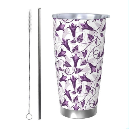 

Salouo Violets Flowers Print 20oz Tumbler with Lid Stainless Steel Vacuum Insulated Tumbler Durable Insulated Coffee Mug Thermal Cup with Splash Proof Sliding Lid-Straw Two-piece Set