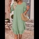 thumbnail image 5 of Vestido Corto Holgado con Mangas Abullonadas, Bajo con Volantes, Cuello Redondo y Fruncido, Color Verde Calabaza, Talla S, 5 of 10