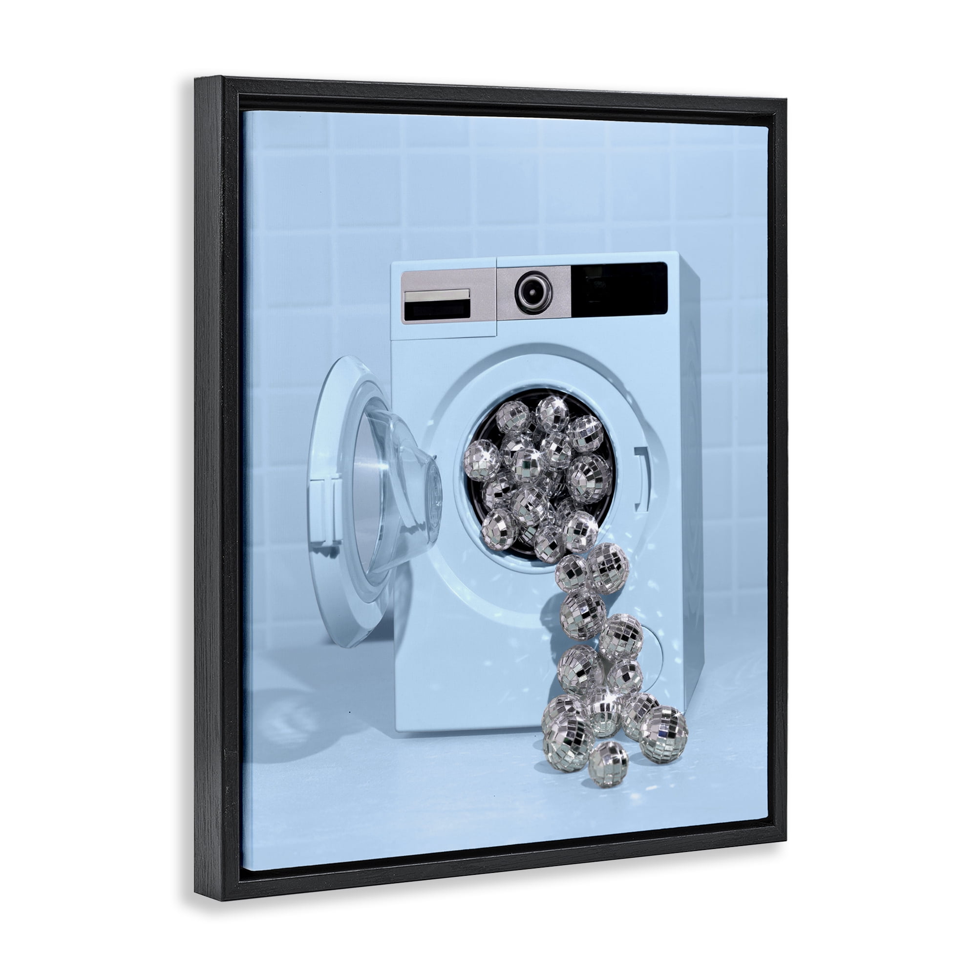 Stupell Industries Disco Laundry Machine over Blue Black Framed Floater Canvas Wall Art, design by LISH Creative