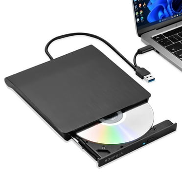 ROOFULL External CD DVD Drive Designed for Windows 11/10/7 Laptop PC, USB 3.0 & USB-C CD DVD ROM Reader Writer  /-RW Disc Drive Burner Player for Windows OS Laptop Desktop Computer
