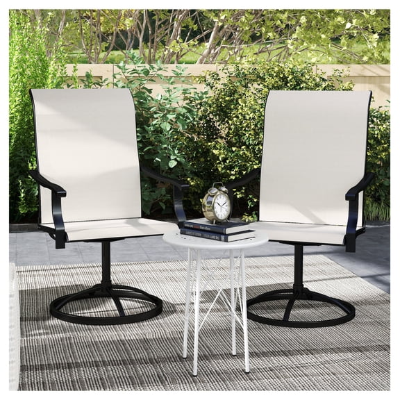 Patio Swivel Chairs Set of 2, High Back Outdoor Dining Chairs, All-Weather Mesh, Cream for Backyard, Lawn, Garden, 360° Swivel, 265lbs Capacity