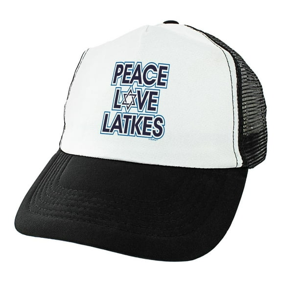 ThisWear Hanukkah Party Supplies Hanukkah Peace Love Latkes Trucker Hat Black