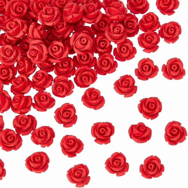 1 caja de 80 cuentas de flores de San Valentín a granel, cuentas de rosa de 10 mm, piedras preciosas talladas con cinabrio, cuentas rojas detalladas con forma de preciosas flores.