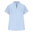 thumbnail image 2 of Women's Summer Solid V Neck Loose Blouse With Lace Petal Sleeves Casual Linen Shirt For Work Medium Sleeve Work Out Shirts Women Womens Workout Tops Short Sleeve Long Sleeve Undershirts for Women And, 2 of 4