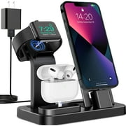 3 in 1 Charging Station for Apple Products, Removable Charging Stand for iPhone Series AirPods Pro/3/2/1, Charging Dock for Apple Watch SE/7/6/5/4/3/2/1(with 10W Adapter and Cable)(Black)