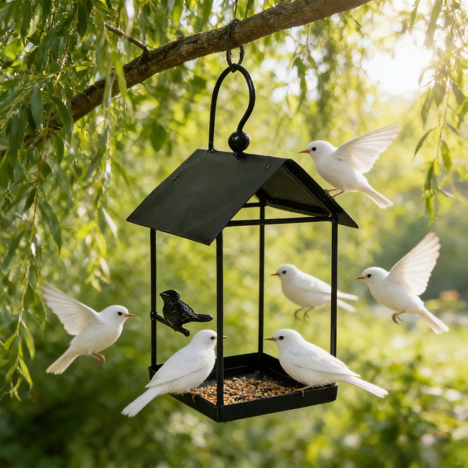 Metal Bird Feeder Hanging Tray – Rust Proof Iron Mesh Platform Tray for Small Birds, Outdoor Garden Decor with Drainage, Easy Clean Bird Feeding Station