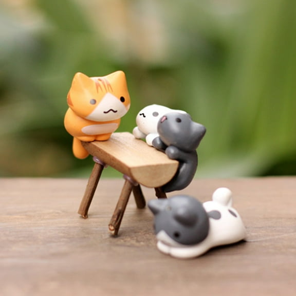 Soimiss 6PCS Cat Flower Pot Decoration Miniature Cats Figurines Assorted Color Cute Decoration for Desk