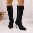 thumbnail image 6 of Women Pointed Toe Side Zipper Stiletto Knee High Boots Solid Color Faux Suede Elegant Fall Winter Boots Multi Color US Size 4.5 To 8.5 Black, 6 of 9