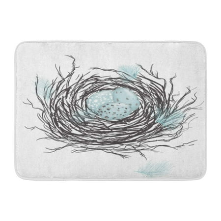Brush Loop Mat Charcoal - GODPOK Bird Nest Robin Eggs and Feathers in Illustrator with Charcoal Brushes to Create Effect of Pencil Drawing Rug Doormat Bath Mat 23.6x15.7 inch