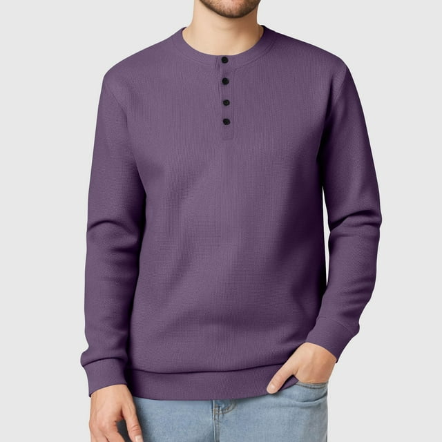 Gspmoly Mens Sweatshirt, Men'S Solid Color Button Round Neck Knitted Long Sleeved Shirt Going Out Tops Deals