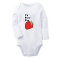 thumbnail image 2 of iDzn I'd Pick You Strawberry Funny Rompers, Newborn Baby Unisex Bodysuits, Infant Jumpsuits, Toddler Kids Long Sleeve Oufits (White, 6-12 Months), 2 of 5