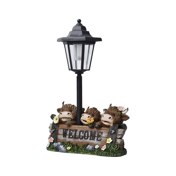 Solar Powered Welcome Garden Light with Highland Cow Decor, Warm White LED Outdoor Lamp for Patio Yard Pathway, Rustic Farmhouse Porch Sign for Home & Gifts