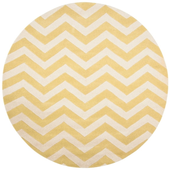 SAFAVIEH Chatham Jake Geometric Wool Area Rug, Light Gold/Ivory, 7' x 7' Round