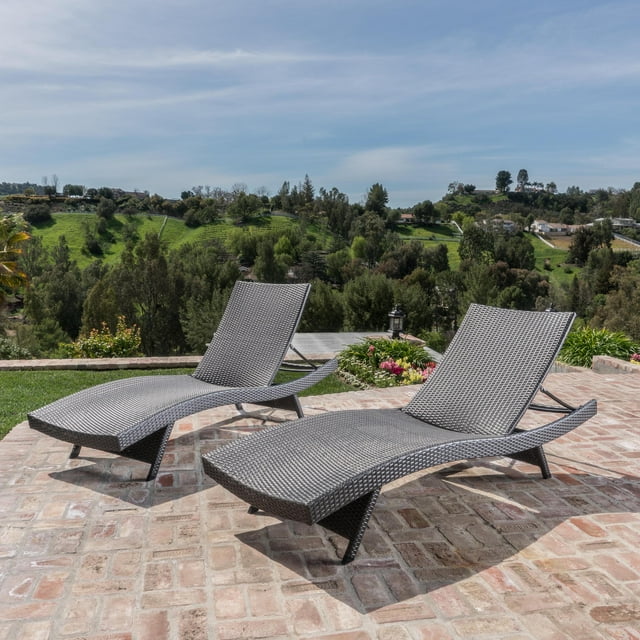 Noble House Marrin Chaise Longue Réglable Lot de 2, Osier Gris avec Pieds Résistants aux Intempéries et Pliants
