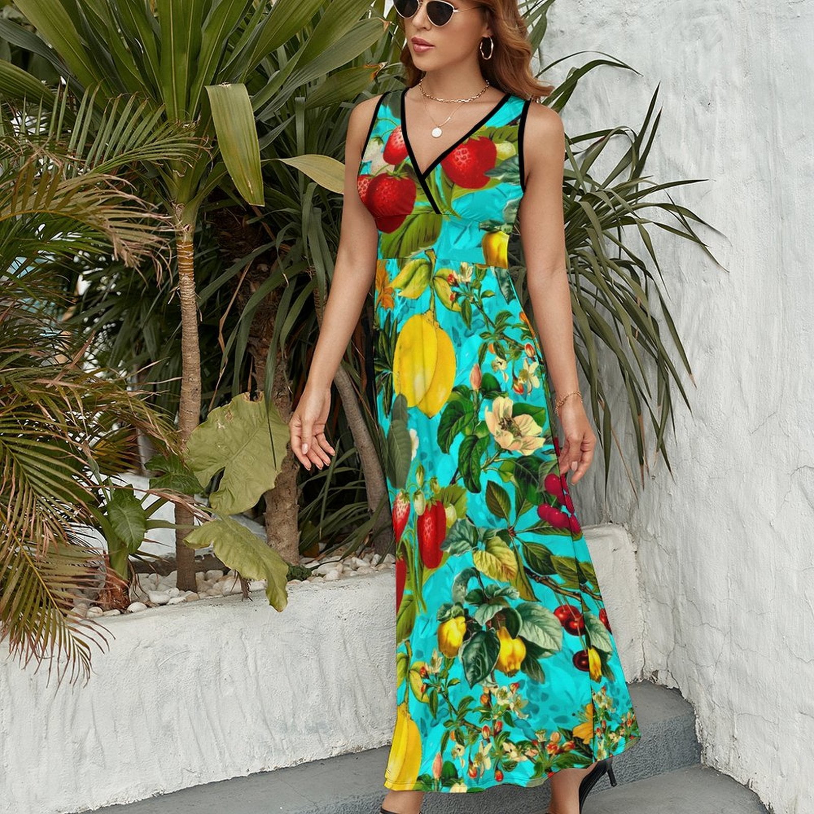 Maxi Dress Vintage Fruit Print Dress Summer Floral Print Korean Fashion  Bohemia Long Dresses Women High Waist Custom Beach Maxi Dress - Walmart.com