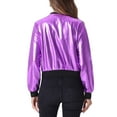 thumbnail image 3 of INSPIRE CHIC Women's Casual Stand Collar Metallic Zip Crop Length Bomber Jacket M Light Purples, 3 of 6
