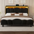 thumbnail image 3 of Breltam Bed Frame with Flower Shape Upholstered Headboard and Storage Shelf,with Charging Station and LED Lights,Gold Trim Wingback, 3 of 13