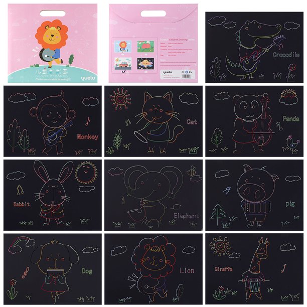 Cuadros Decorativos 10 piezas DIY Animal serie arte Doodle raspado pintura rompecabezas dibujo juguetes Wdftyju embutido en tela