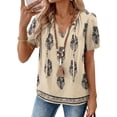 thumbnail image 4 of UZMOG Boho Tops for Women, Summer V-Neck Tie Front Peasant Blouses Casual Puff Sleeve Loose-Fit Flowy Shirts Beach Vacation, 4 of 7