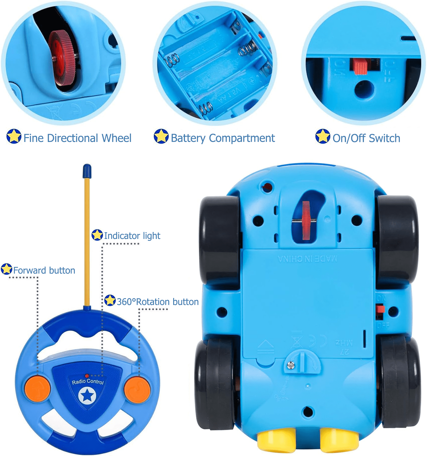 HYPERLIVING Remote Control Cars for 1, 2, 3-Year-Olds – Cartoon RC Police and Race Car Toy with Music and Sound, Ideal Stocking Stuffer for Toddlers