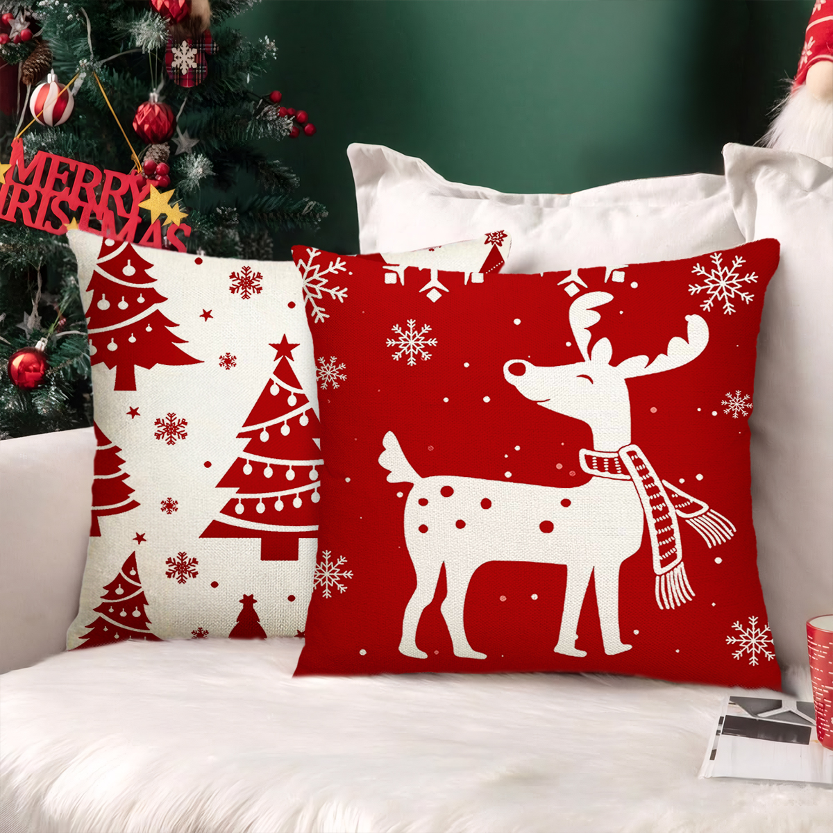 Sanmadrola Christmas Throw Pillow Covers Set of 4, Red photo 7