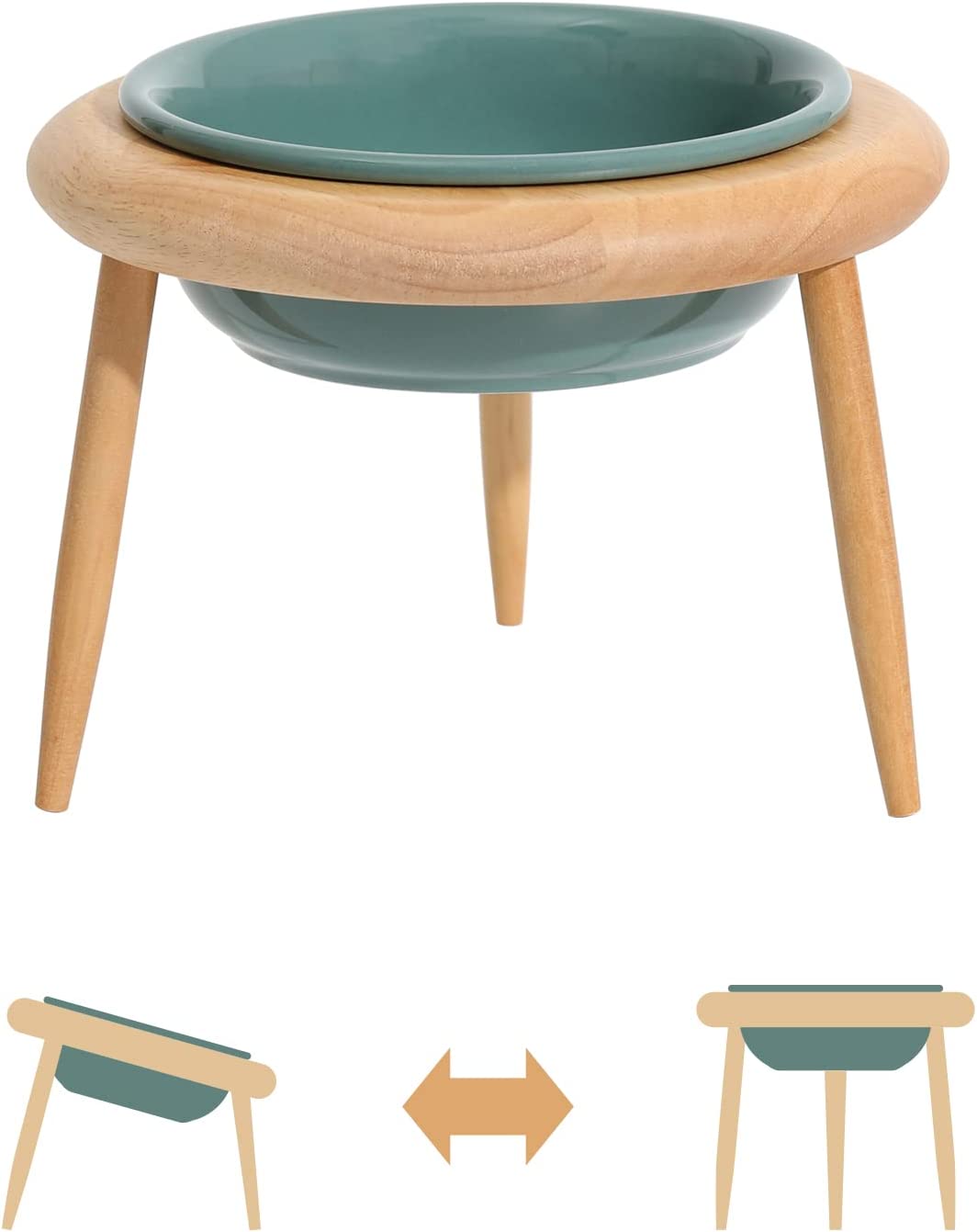 Hamiledyi Elevated Ceramic Cat Bowl Adjustable Raised Pet Dish Single