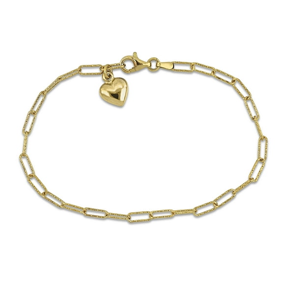 Everly Women's 3mm Fancy-Cut Oval Link Yellow Gold Flash Plated Sterling Silver Heart Anklet