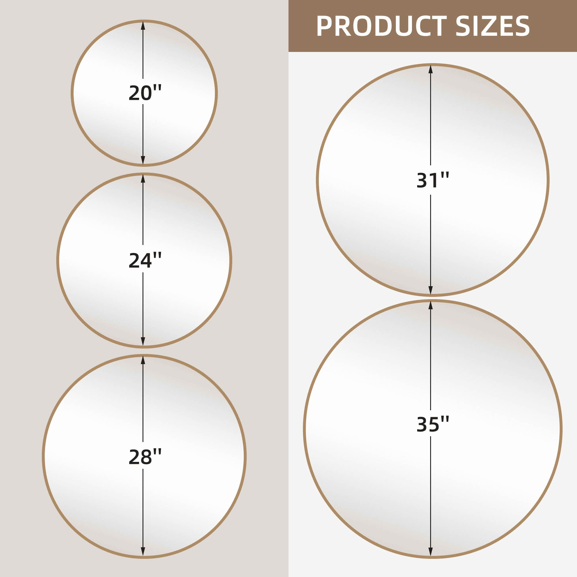 MAYEERTY 35x35x1 Inch Gold Thin Edge Aluminum Round Wall Mounted Mirror for Home Decor