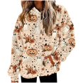 thumbnail image 3 of Frostluinai Womens Halloween Flannel Hooded Sweatshirt Long Sleeve with Pocket Ghosts Pumpkin Print Cozy Fuzzy Fleece Pullover Fall Spooky Season Top, 3 of 7