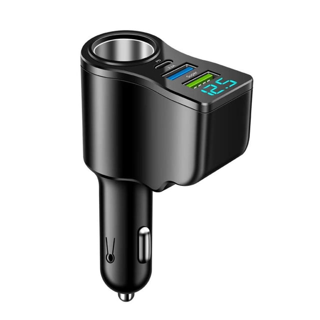 Car Cigarette Lighter Splitter with 4 Ports & Voltage Display, Fast Charge 4 Devices Simultaneously, Power GPS, Vacuums, and Portable Fridges
