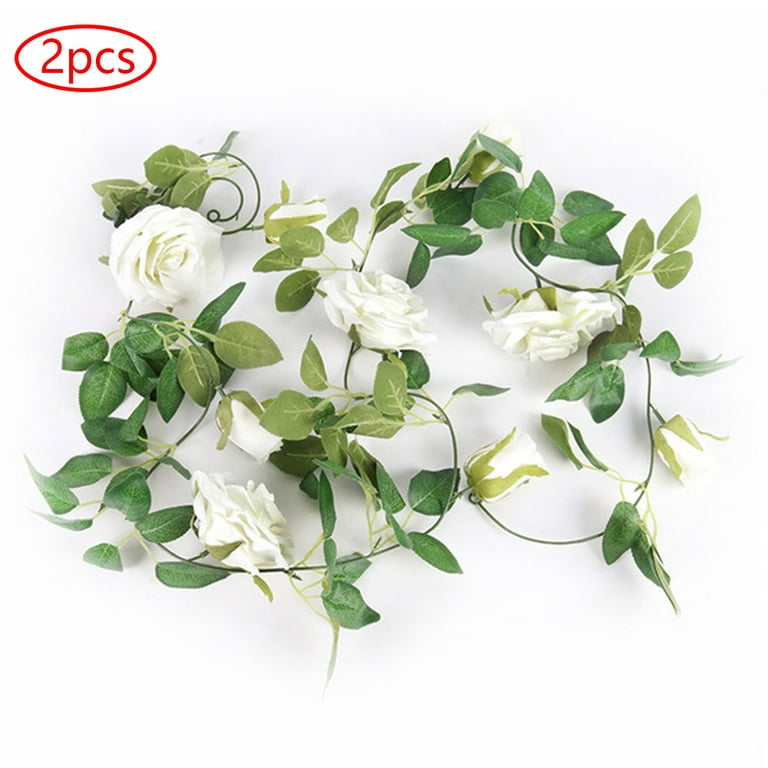 Romantic Rose Vine, Artificial Garland Hanging Fake Rose Ivy Silk Flowers  Greenery Plants for Wedding Backdrop Party Office Wall Home Decor -  2PCS(Total 16Ft) 