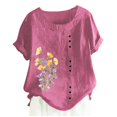 thumbnail image 3 of Camiseta Casual de Manga Corta con Botón de Cuello Redondo de las Mujeres, Tops Cortos para las Mujeres, 3 of 4