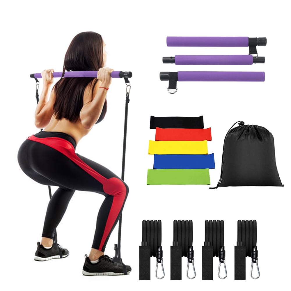 Strength Fitness Bands Set for Toning MuscleLeg,Butt and Full Body Exercise Kit for Men and Women Purple Athradies Portable Pilates Bar Kit with Resistance Bands 