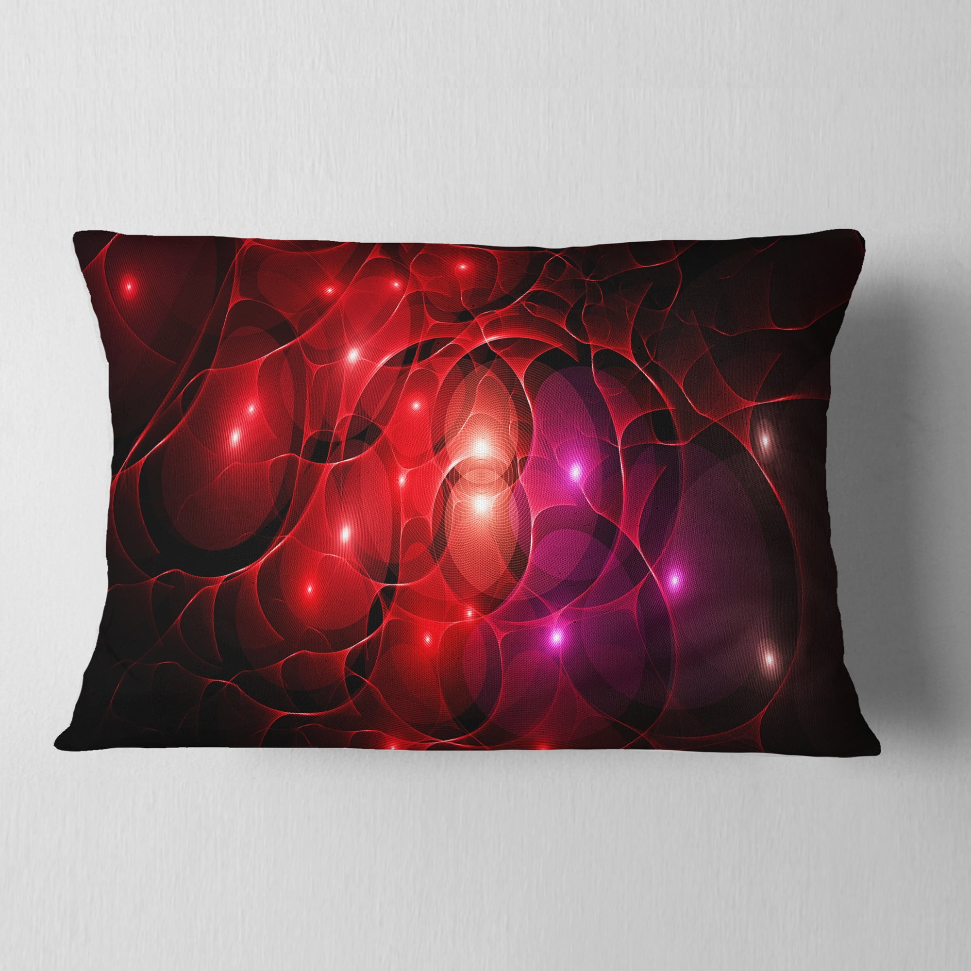 Designart Red Fractal Space Circles - Abstract Throw Pillow - 12x20